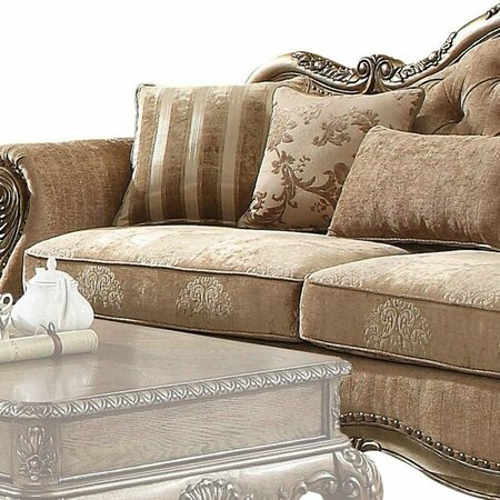 Homeroots 35 x 93 x 42 in. Fabric Vintage Oak Upholstery Poly Resin Sofa with 5 Pillows 348642